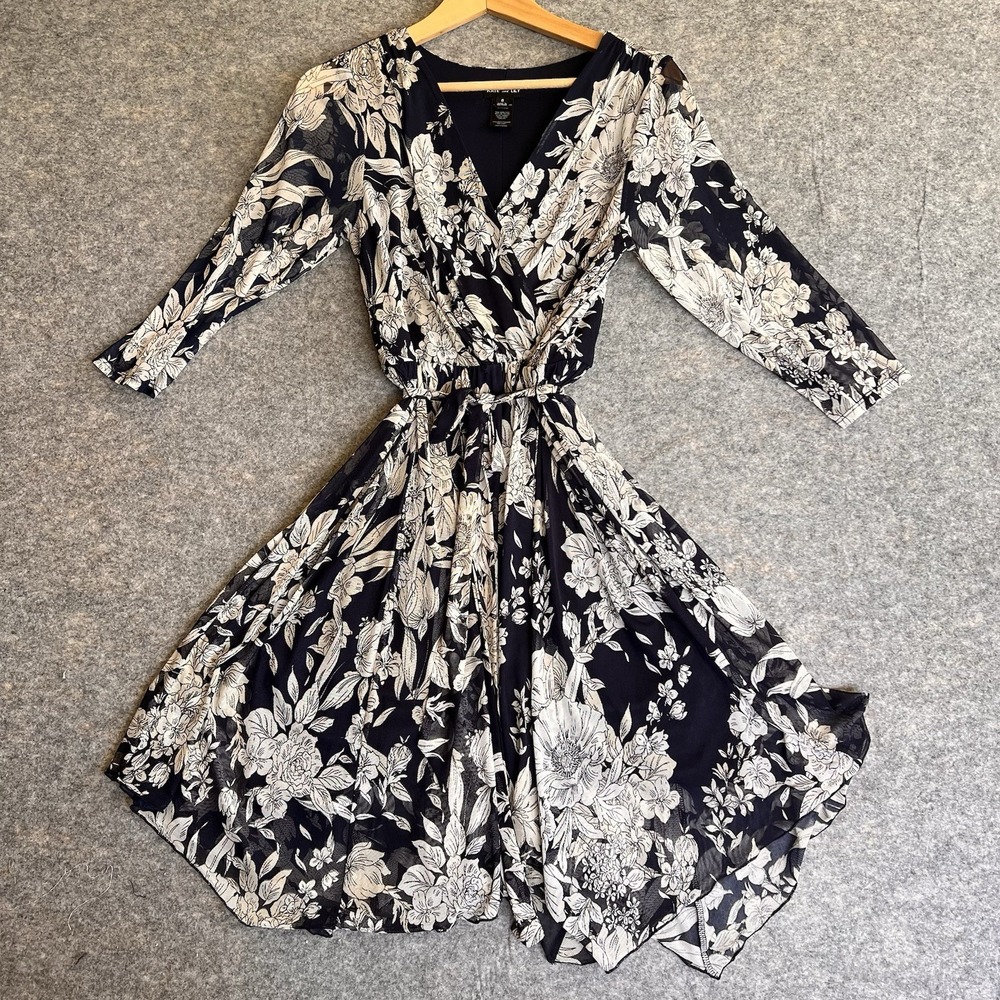 Kate And Lily Dress Women's‎ 8 Blue Floral Lined Long Sheer Sleeves Cottagecore